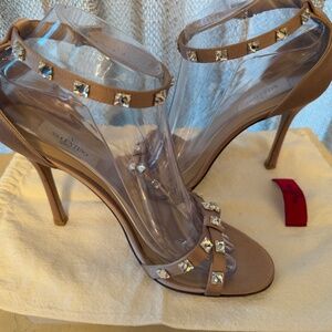 Valentino Garavani Satin Rockstud Crystal Sandals – Size 38.5